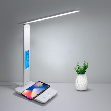 Lâmpada de mesa com calendário, temperatura, despertador ~ Eye Protect - LAOPAO 10W QI Carregamento sem fio LED