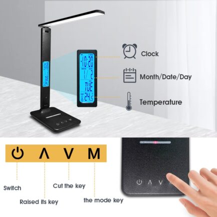 Lâmpada de mesa com calendário, temperatura, despertador ~ Eye Protect - LAOPAO 10W QI Carregamento sem fio LED - Image 3