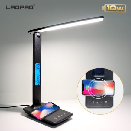 Lâmpada de mesa com calendário, temperatura, despertador ~ Eye Protect - LAOPAO 10W QI Carregamento sem fio LED - Image 2
