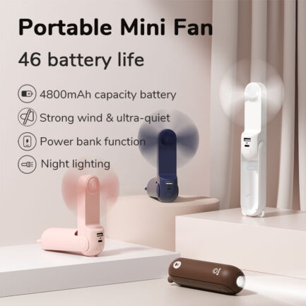Ventoinha Portátil 3 em 1 USB 4800mAh Recarregável com Funcionalidade de Power Bank e Lanterna