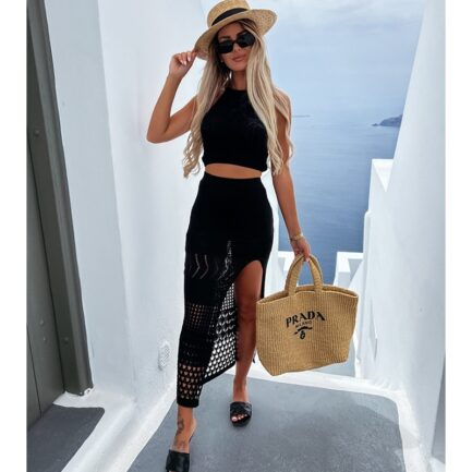 Conjunto de Praia Sexy 2024: Saída de Praia de Malha com Transparência e Conjunto de Blusa Camisole e Saia Longa - Image 2