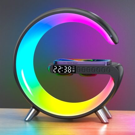 Estação de Carregamento Multifuncional sem Fios com Despertador, Coluna de Som, Controlo por APP, Luz Noturna RGB - Compatível com iPhone 11, 12, 13, 14 e Samsung" - Image 2