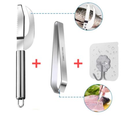 Faca em Aço Inoxidável 3 em 1 para Remover Escamas de Peixe - Cortar/Raspar/Escavar