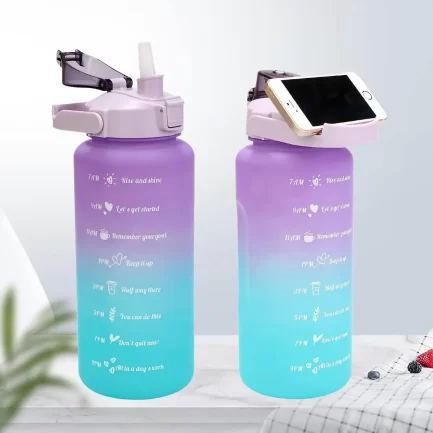 Conjunto 3pçs Garrafa De Água Plástico Fosco Gradiente Portátil com Marcador Motivacional - Image 3