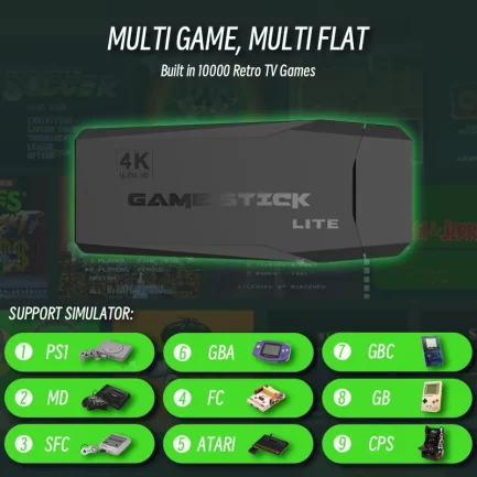 Consola de Jogos Retro sem Fios 4K 10.000 Jogos com 2 Comandos 64GB - Image 2