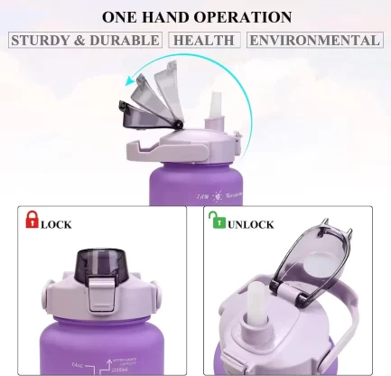 Conjunto 3pçs Garrafa De Água Plástico Fosco Gradiente Portátil com Marcador Motivacional - Image 7