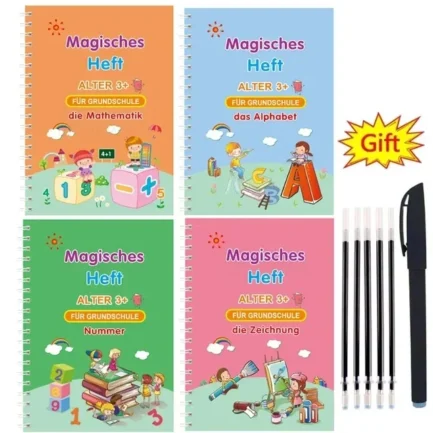 Conjunto de 4 Cadernos Mágicos de Caligrafia Copy Book Notebook Educacional Reutilizável em 5 idiomas - p/ Crianças +3 Anos - Image 10