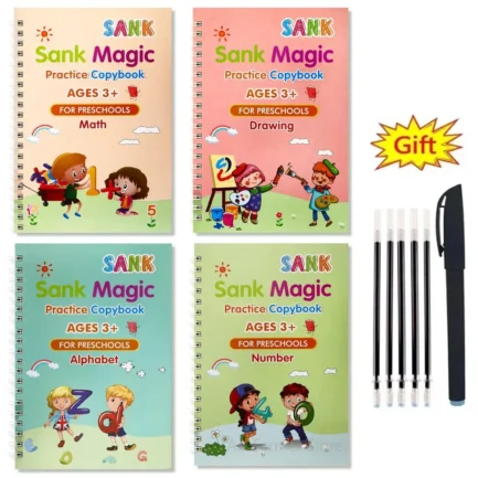 Conjunto de 4 Cadernos Mágicos de Caligrafia Copy Book Notebook Educacional Reutilizável em 5 idiomas - p/ Crianças +3 Anos - Image 8