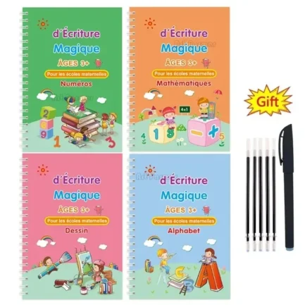Conjunto de 4 Cadernos Mágicos de Caligrafia Copy Book Notebook Educacional Reutilizável em 5 idiomas - p/ Crianças +3 Anos - Image 9