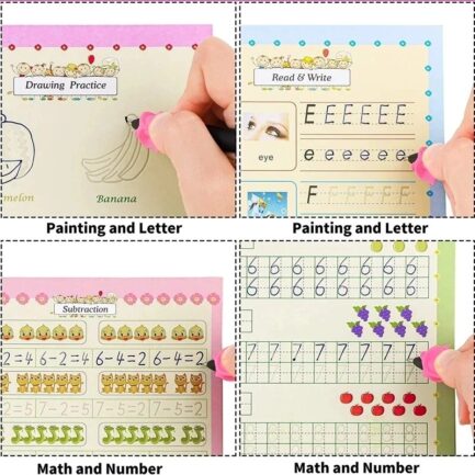 Conjunto de 4 Cadernos Mágicos de Caligrafia Copy Book Notebook Educacional Reutilizável em 5 idiomas - p/ Crianças +3 Anos - Image 2